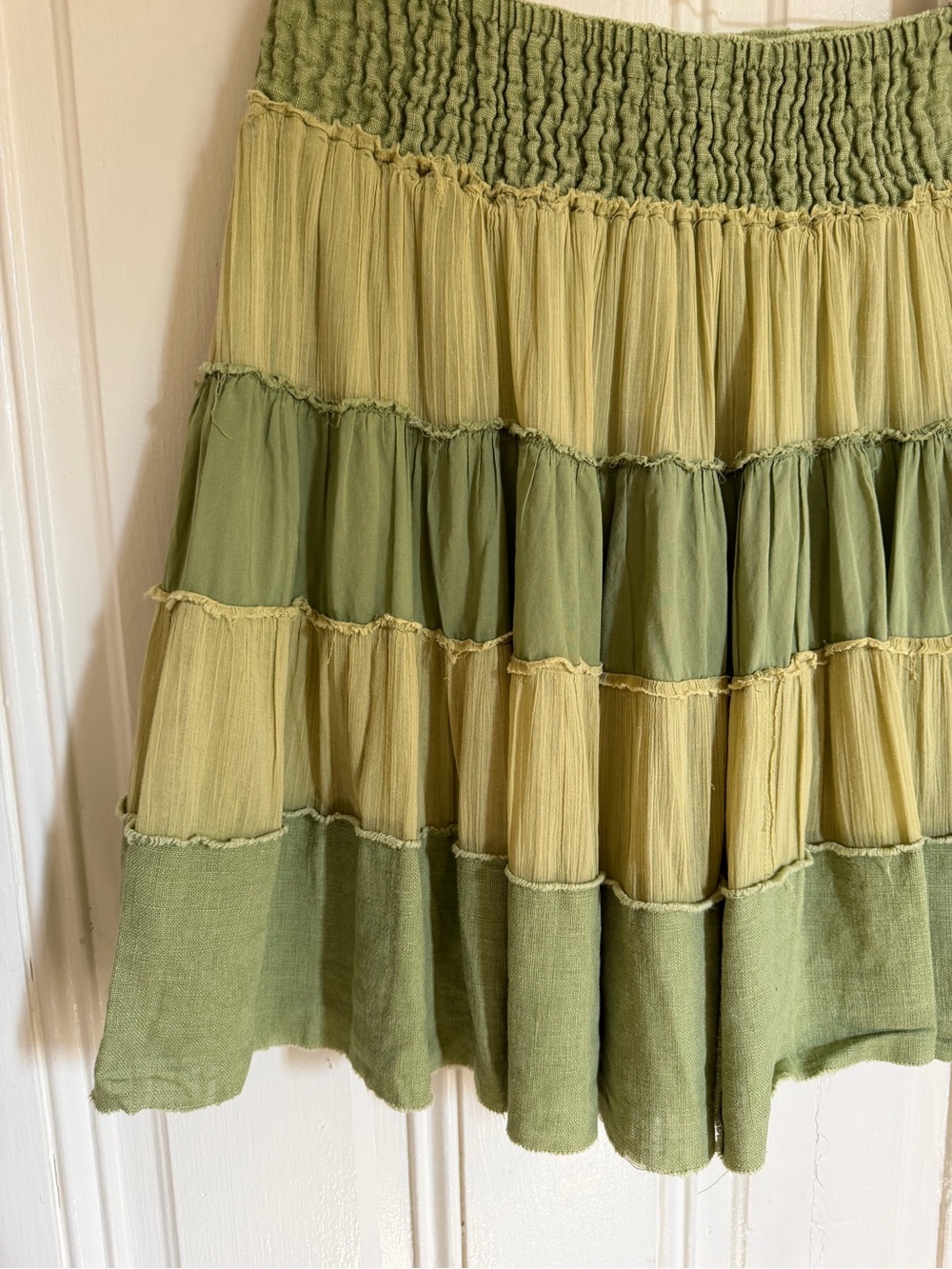 Y2K rare free people size small Women's Two-Tone Green Tiered Boho Skirt - Picture 8 of 15